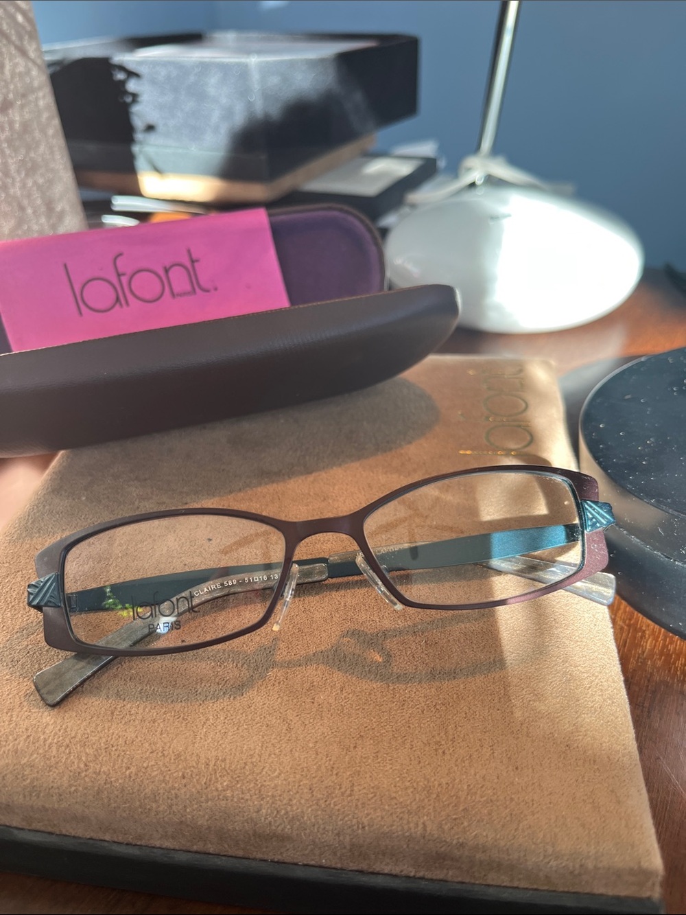 Lafont Claire 589 51/18 135 “New” paris Matt Brown w Blue. Auth new case